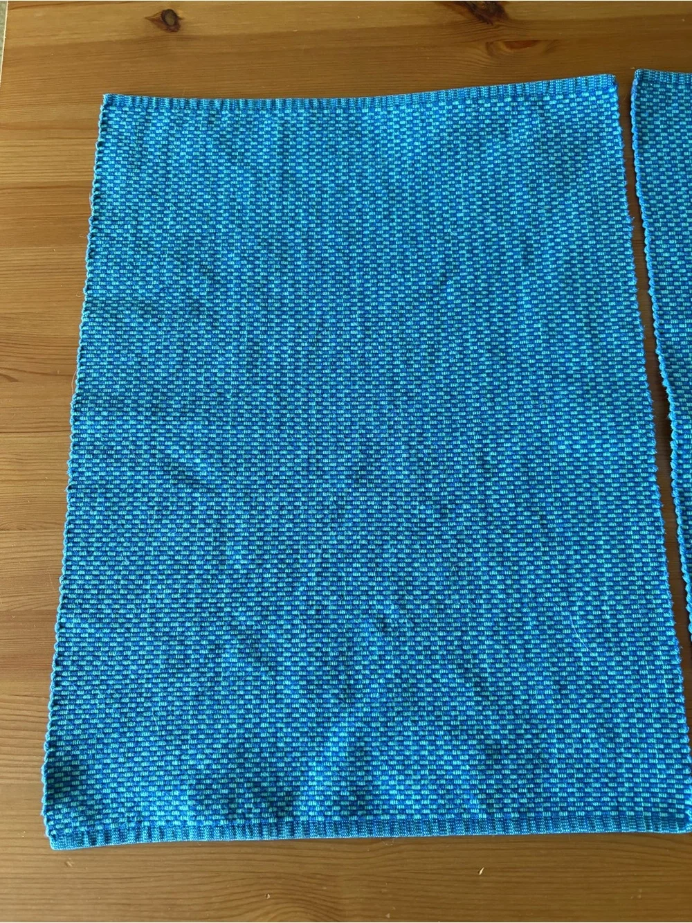 Crate & Barrel Cotton Place Mats Interlocking Blue & Green Set of 2